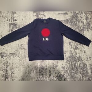 H&M Navy Crewneck Sweater with Red Sun Design